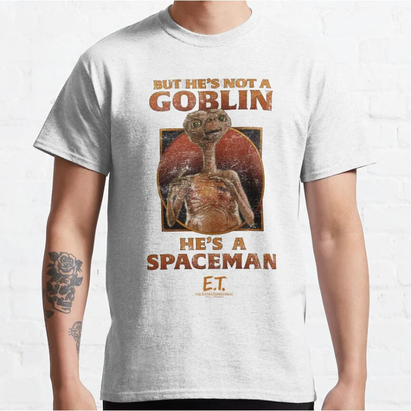 He's A Spaceman Quote ET The Extra Terrestrial 80s Horror movie Alien E.T. Sci fi T-shirt for men large size Adult Tops S-6xl