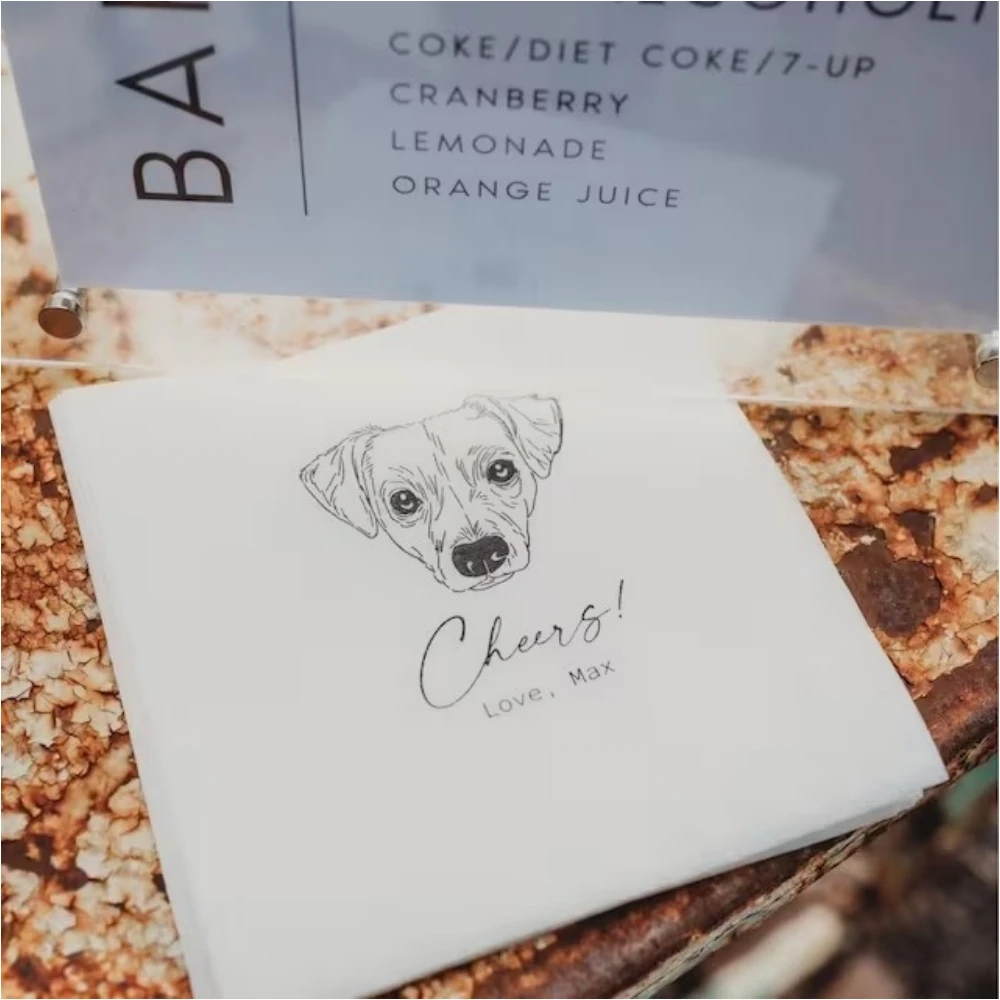 

Custom Illustrated Dog Wedding Napkins, Personalized Pet Wedding Napkins, Custom Paper Napkins, Engagement Napkins