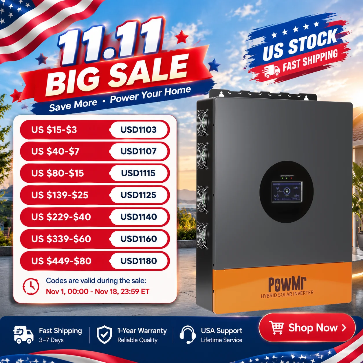 PowMr 12.5kW 48V Hybrid Solar Inverter Split-Phase with Dual MPPT Max 500V PV Input 200A Charg Current Up to 6 Units in Parallel Capable for Solar Home