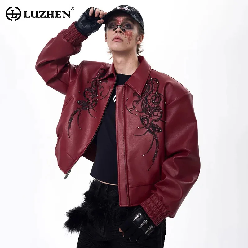 LUZHEN Leather High Original Design Embroidery Quality Pattern Patchwork Jacket Men's 2026 New Personalized Street Coat JY8997