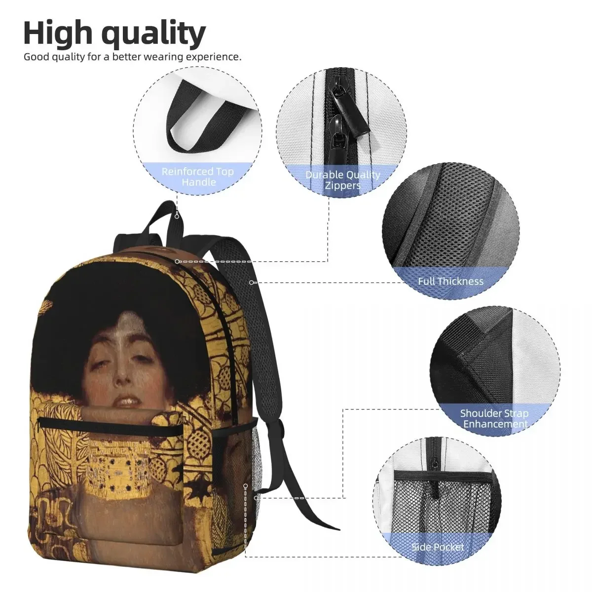 Gustav Klimt Art Austrian Artist Backpack Daypack Large Capacity Children BookBag School Bag Shoulder Bags for Men Women