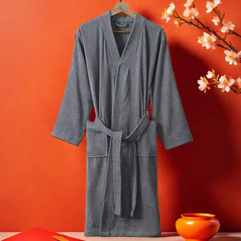 Summer Men's Kimono Bathrobe 100% Cotton Robes Winter Plus Size XL Long Robe For Men Absorption After Shower Bathrobe Sleepwear