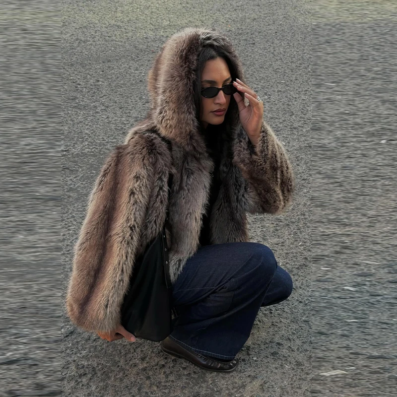 

Винтажное пальто, осенне-зимнее плотное женское пальто с капюшоном, изысканная стильная свободная женская короткая куртка, элегантная шикарная женская уличная верхняя одежда