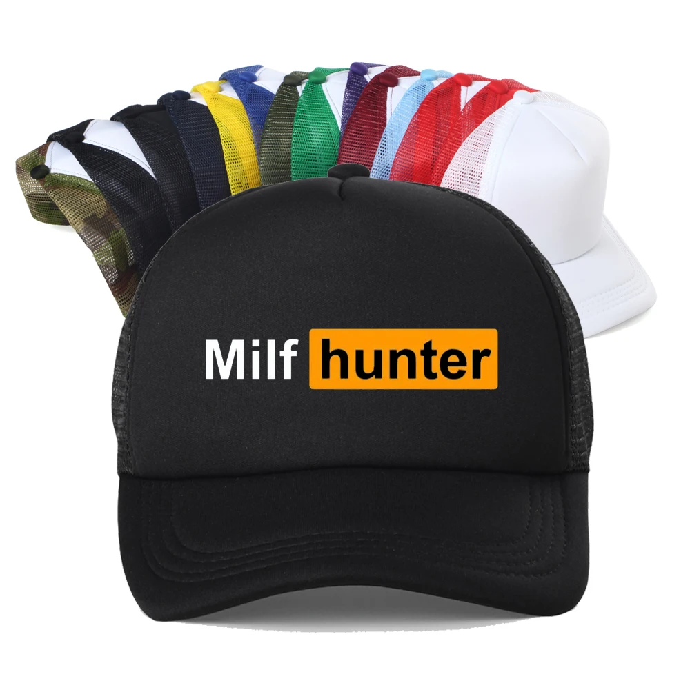 

MILF Hunter Funny Adult Humor Joke Baseball Cap For Men Graphic Trucker Hat Summer Outdoor Sun Mesh Breathable
