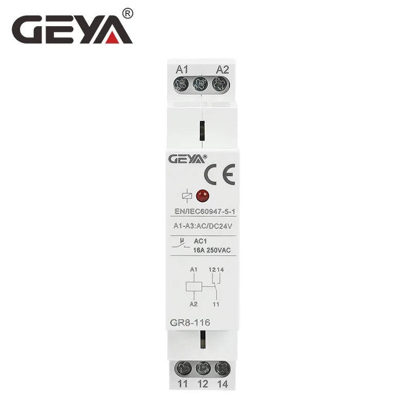 GEYA GR8 Din Rail 12V 24V 48V  Auxiliary Relay Industrial Control Mini Intermediate Relay AC/DC12V with 1SPDT 2SPDT 3SPDT