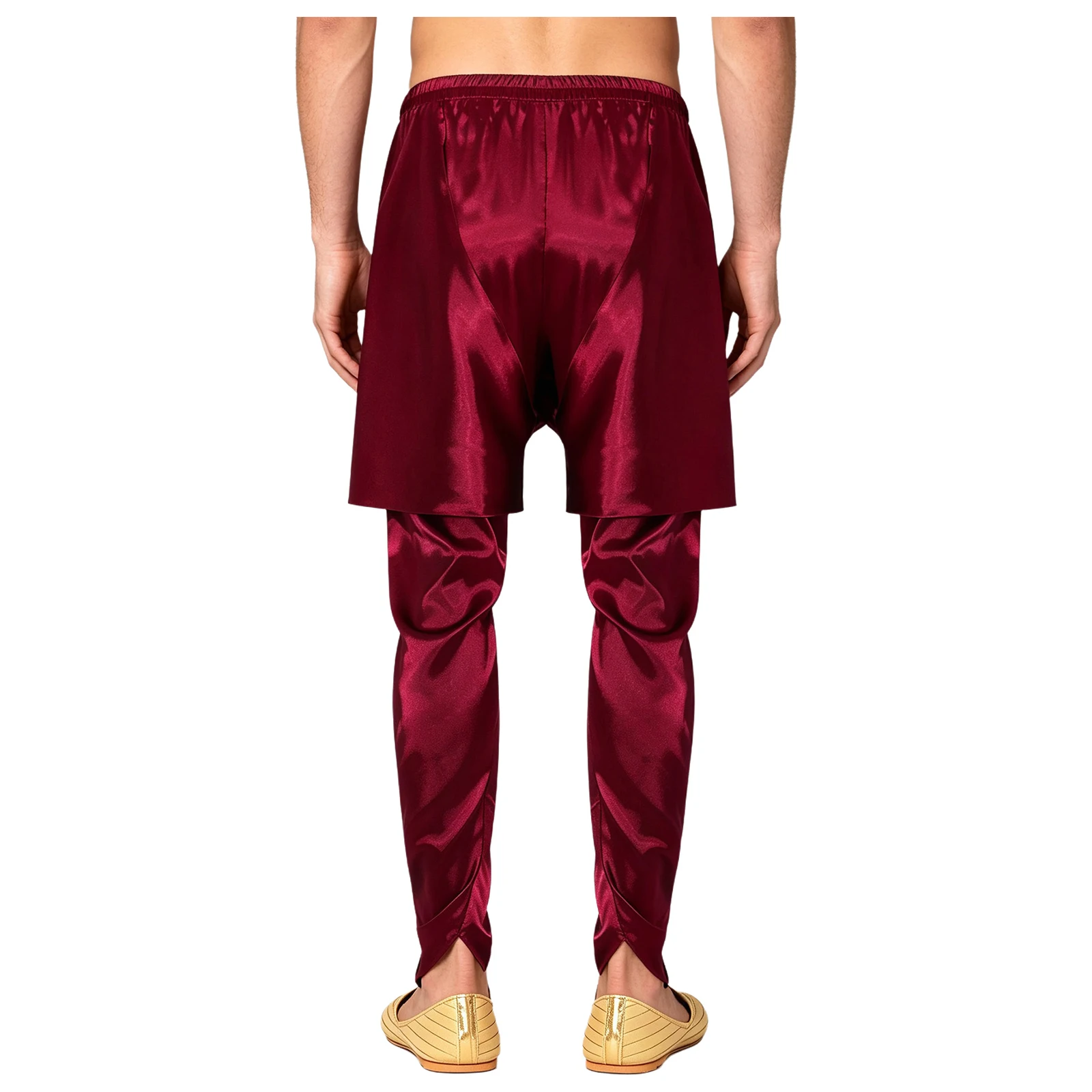 Men Arabian Costume Satin Dhoti Pants Casual Cross-wrap Draped Baggy Trousers for Halloween Egyptian Pharaoh Cosplay Trousers view 3
