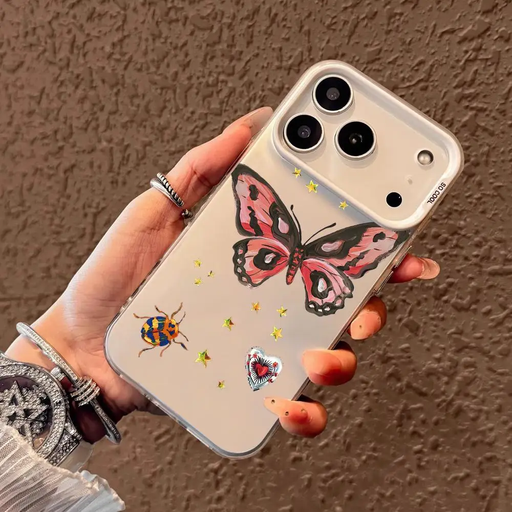 나비 디자인 패턴 폰 케이스 아이폰 17 16 15 14 13 12 11 프로/맥스/플러스용 방수 및 충격 방지 백 커버