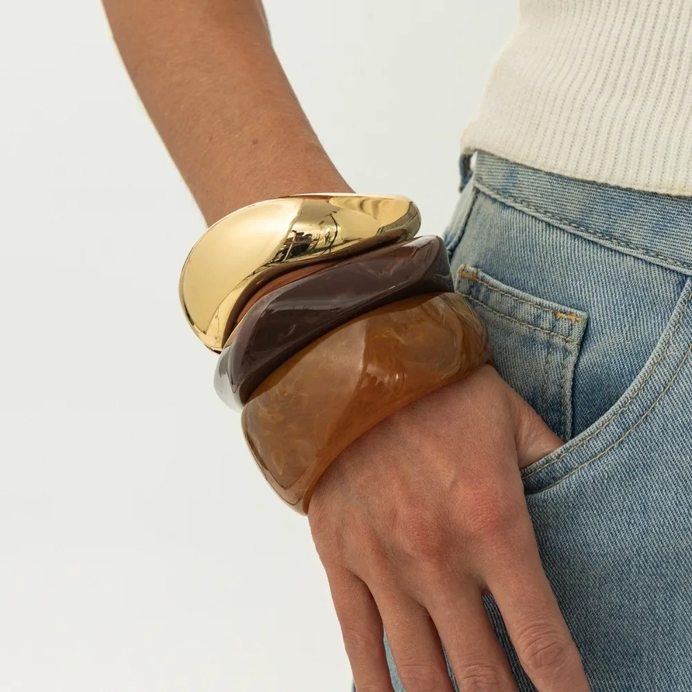 Fashion Retro Dyeing Wide Bracelet Irregular Geometric Metal Bracelet Wide Punk Chunky Bangles Women Jewelry