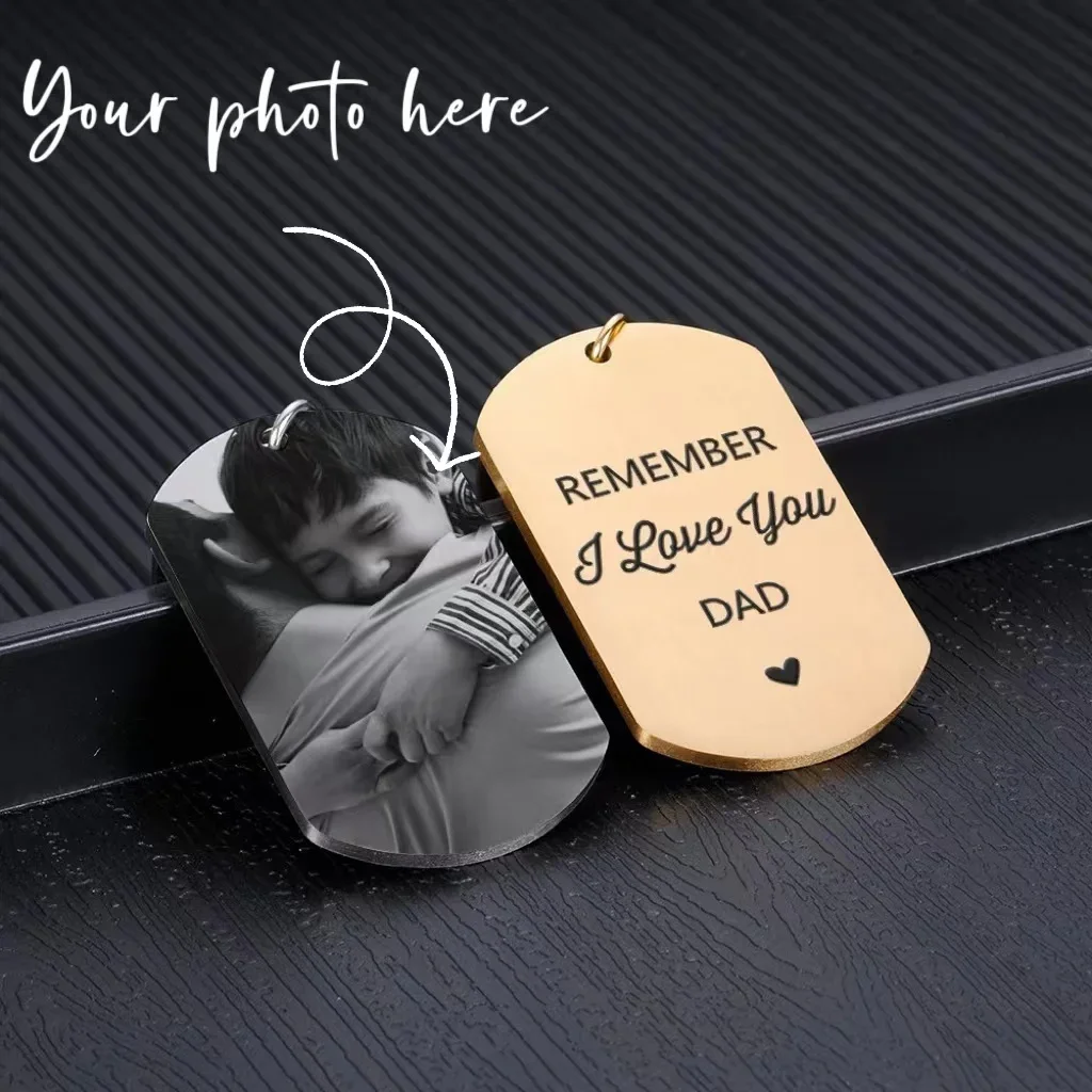 Personalized Photo Keychain I Love You Dad Keyring Birthday Present for Family Custom Stainless Steel Key Chain Jewelry Gift