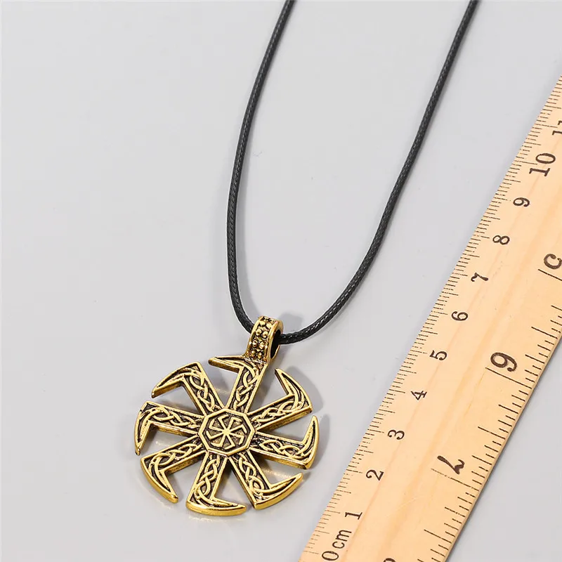 Likegreat Slavic Kolovrat Symbols Necklace for Men Pagan Sun Wheel Talisman Amulet Link Chain Pendants Religious Jewelry