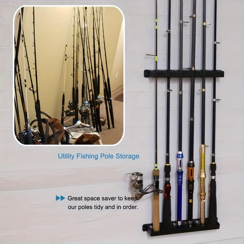 Wall Mounted Fishing Rod Holder Black ABS Fishing Rod Storage Rack With High-Density Foam Grip For Garage