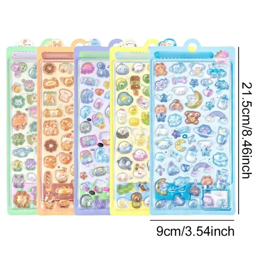 6Sheets/Pack 3D Cartoon Relief Sticker Diary Stationery Sticker Cat Bear Relief Hollow Stickers Puppy DIY Crystal Jelly Patch