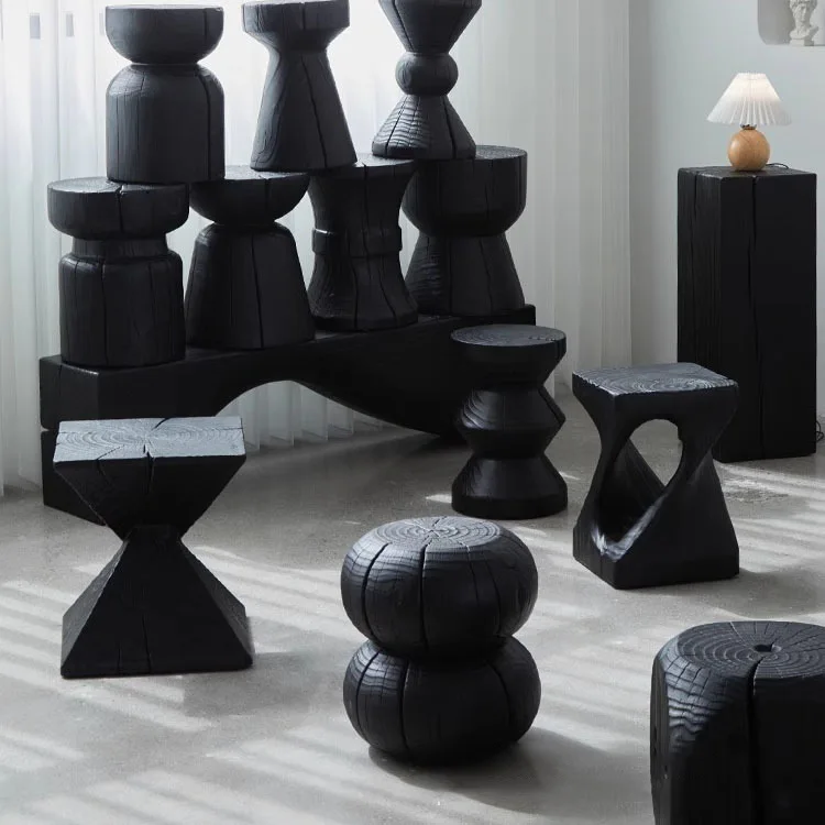 

Wooden pier, solid wood stump, base ornament, edge, wab carbonized black.