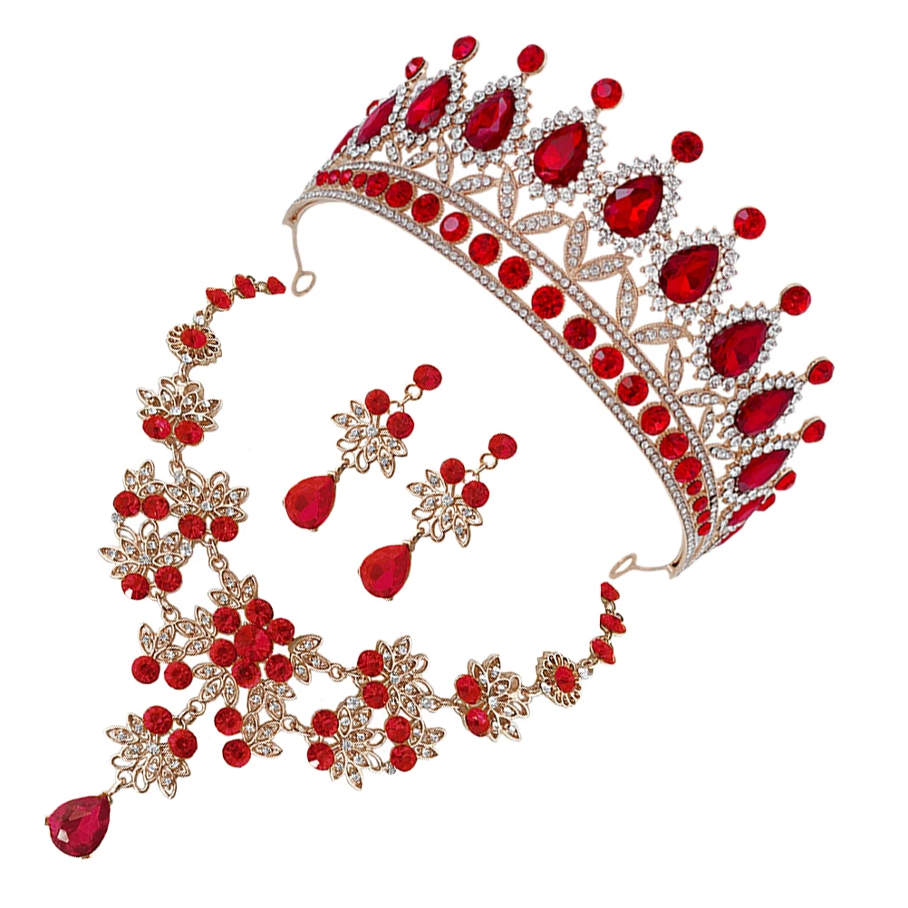 

Wedding Dress Accessories Style Pink Earrings for Women Party Bridal Necklace Jewelry Crown Crowns Miss