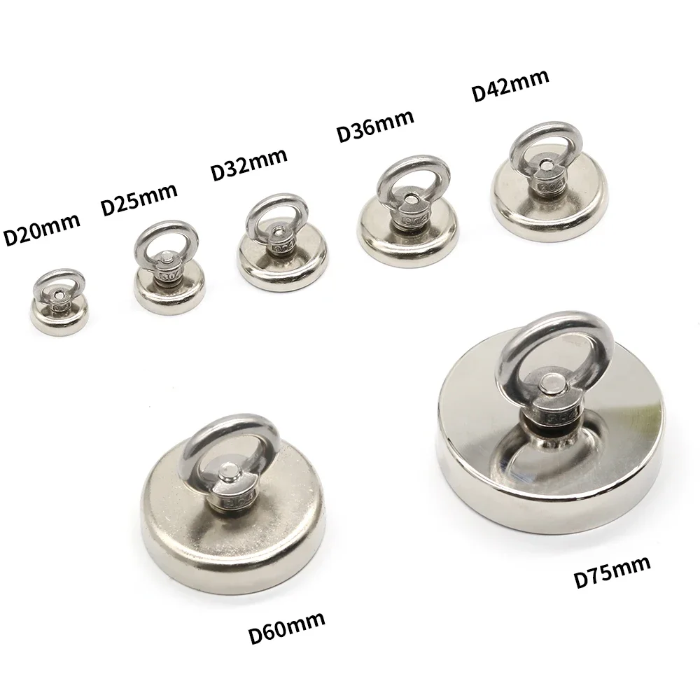 D16/20/25/32/36/60 Strong Neodymium Magnet Salvage Magnet Deep Sea Fishing Magnets Holder Pulling Mounting Pot with Ring Eyebolt