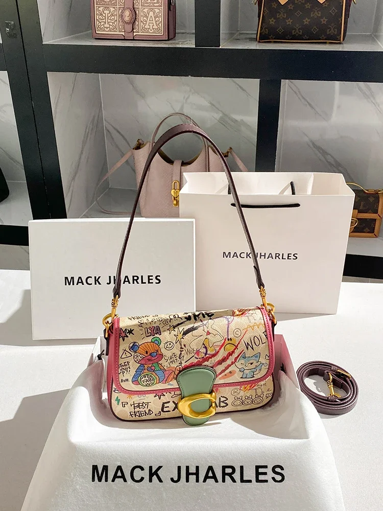 

Классические и роскошные дизайнерские сумки с милым и красочным принтом мультяшного медведя. Женские популярные и модные сумки через плечо.