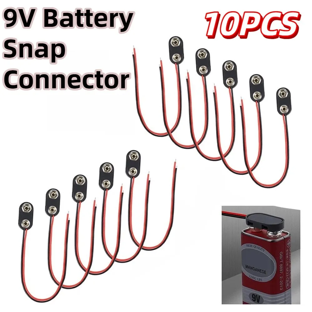 10Pcs I / T Type Cable Battery Holder Clip Snap on Soft Hard Shell 9V Battery Snap Connector Black Red Cable Battery Holder