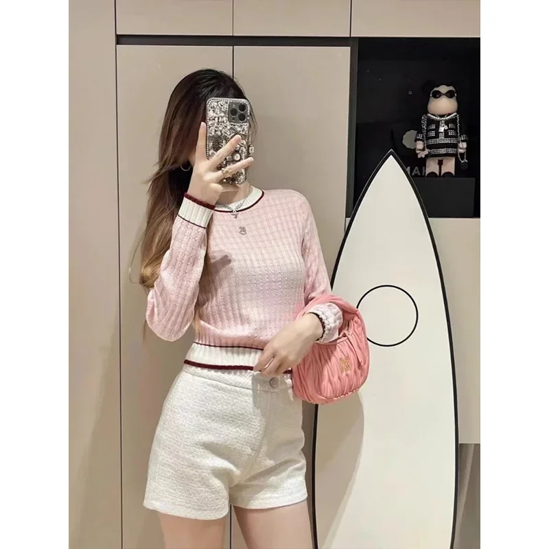 Women Clothing Diamonds Knitted Pullovers Autumn Office Lady Elegant Slim Elasticity Sweaters Casual Commute Fashion Knitwear