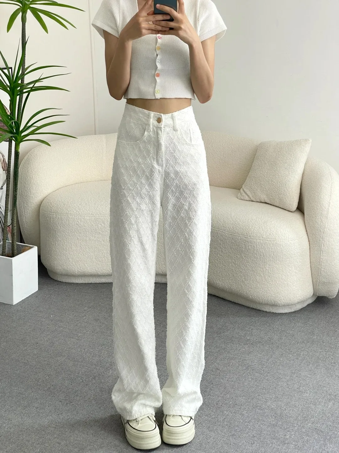 High Waist Straight Leg Embroidered Skinny Jeans Women's Spring Summer New Sle Casual Long Pants Wide Leg Trousers