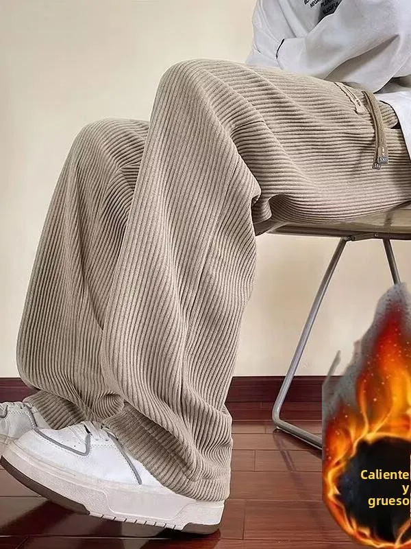 Pantalones de pana para hombre, de invierno, con forro polar grueso, de pierna ancha, deportivos, casuales, de corte holgado,...