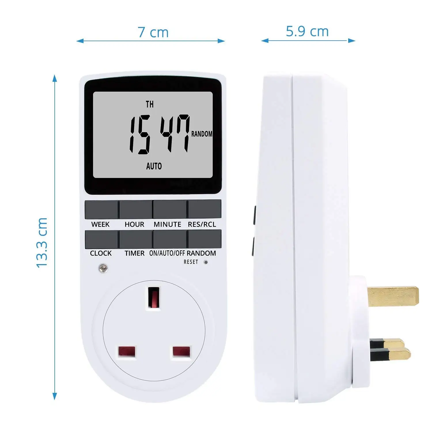 Tomada de temporizador digital plug-in com grande display LCD, plug elétrico programável, temporizador para luz, B e mais