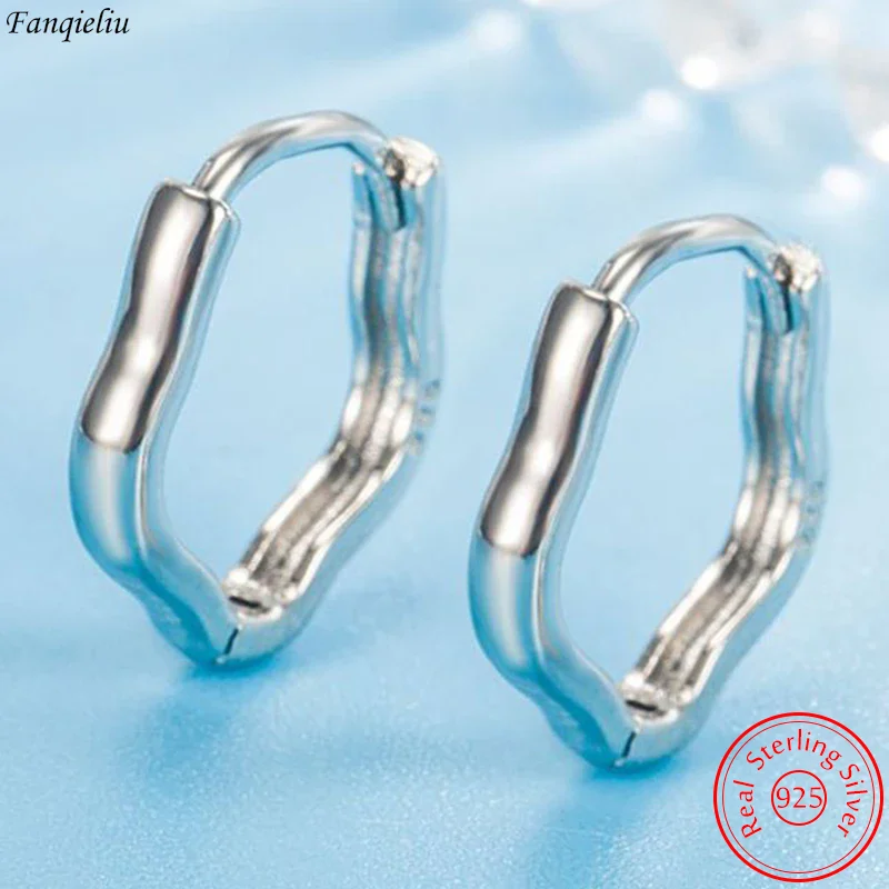 

Fanqieliu Genuine 925 Sterling Silver Woman's New Jewelry Fashion Geometric Circle Hoop Earrings FQL23635