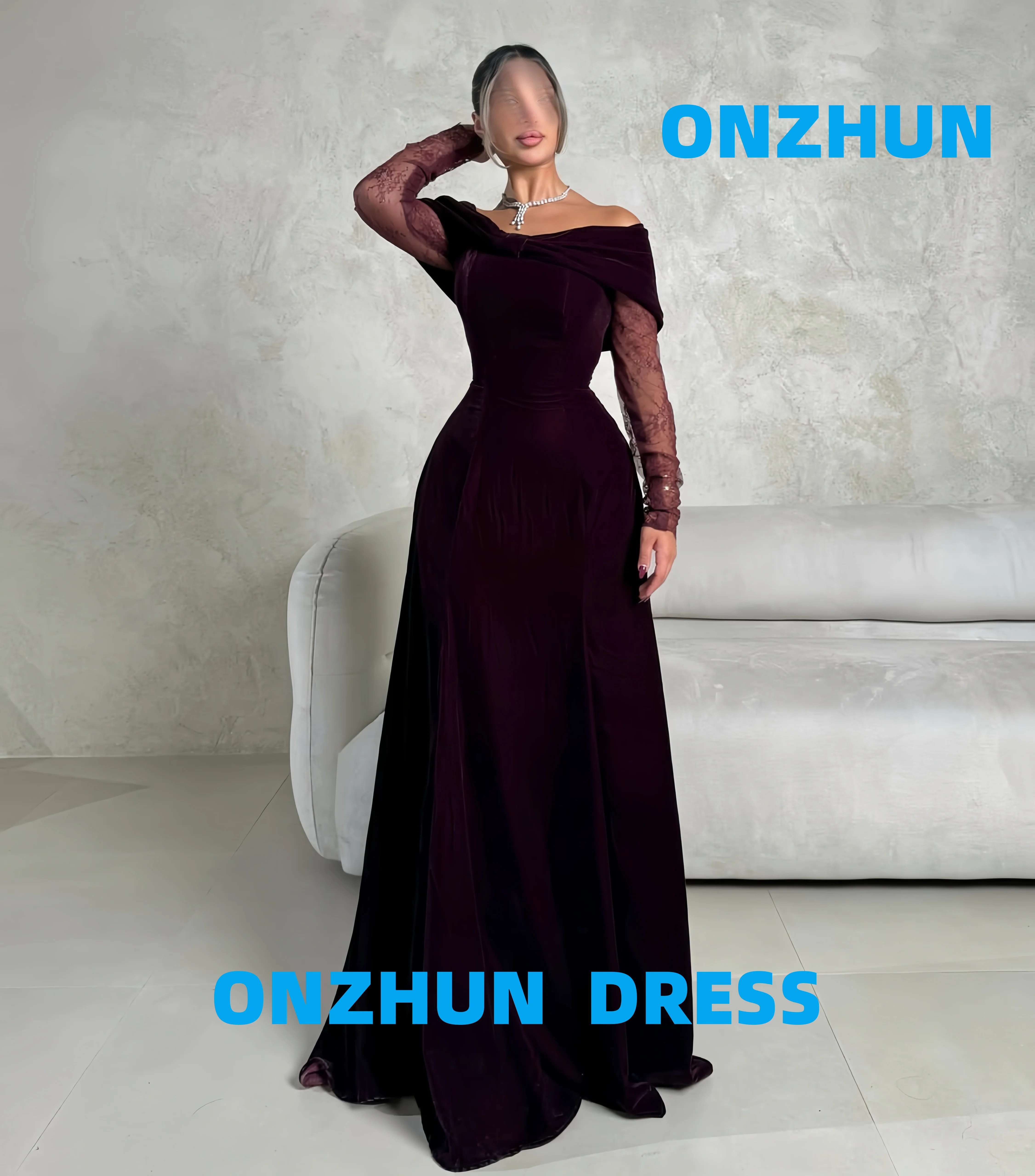 فساتين سهرة فاخرة أنيقة مخصصة بدون حمالات وأكمام طويلة على شكل حرف A للنساء فساتين سهرة عصرية #3