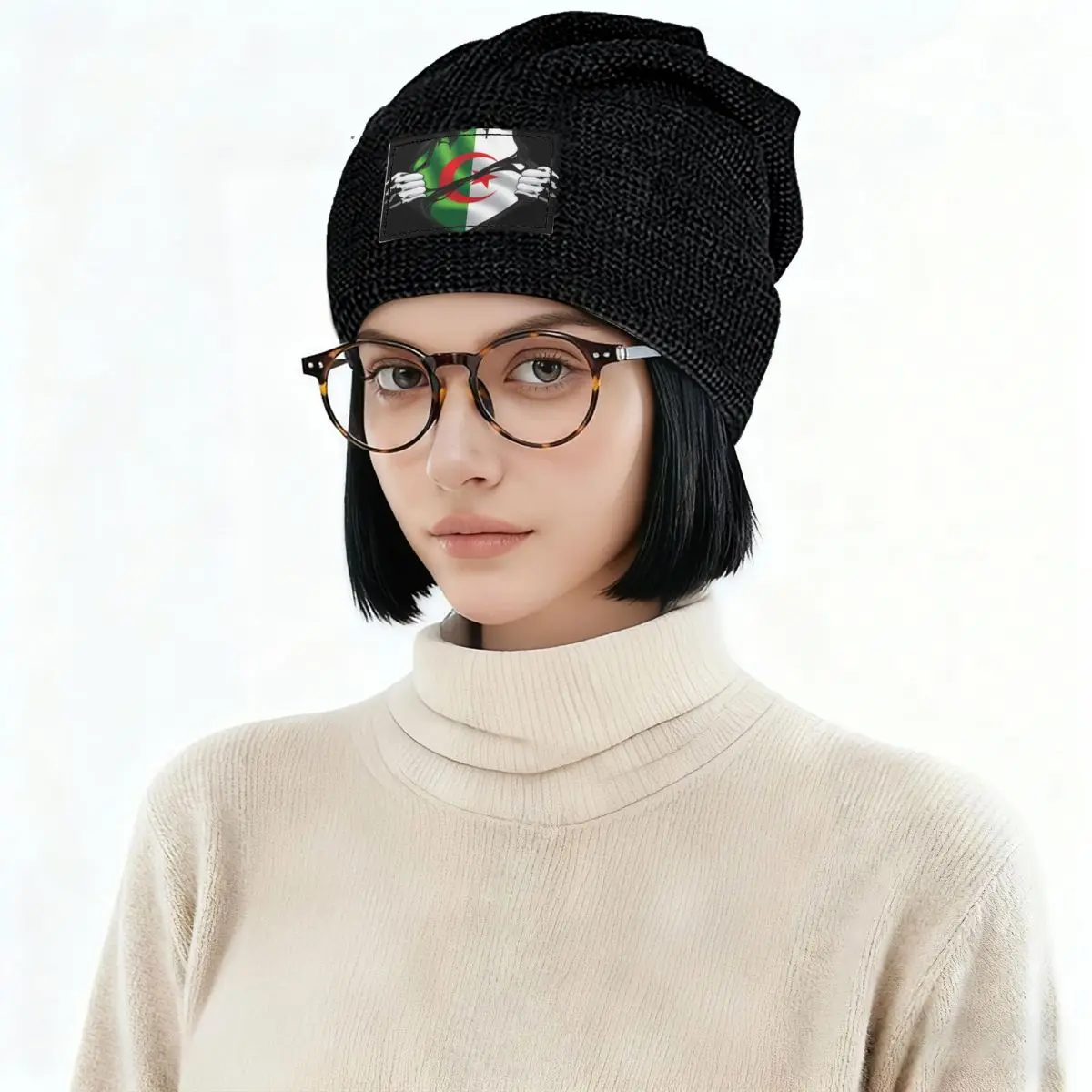 Algerian Pure Blood Flag Black Warm Fleece-Lined Cap Hip Hop Bonnet Hat Autumn Winter Outdoor Beanies Hats for Unisex Adult