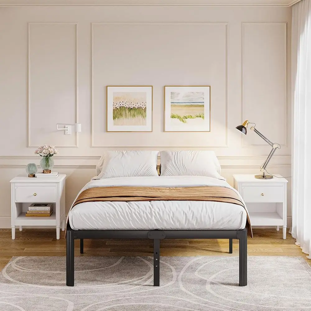 Cama Askeld e Cama Queen Size, Cama de Plataforma de Metal de 14 Polegadas de Altura com Pés Redondos, Não Necessita de Box Spring, Base de Cama Resistente e Silenciosa, Fácil