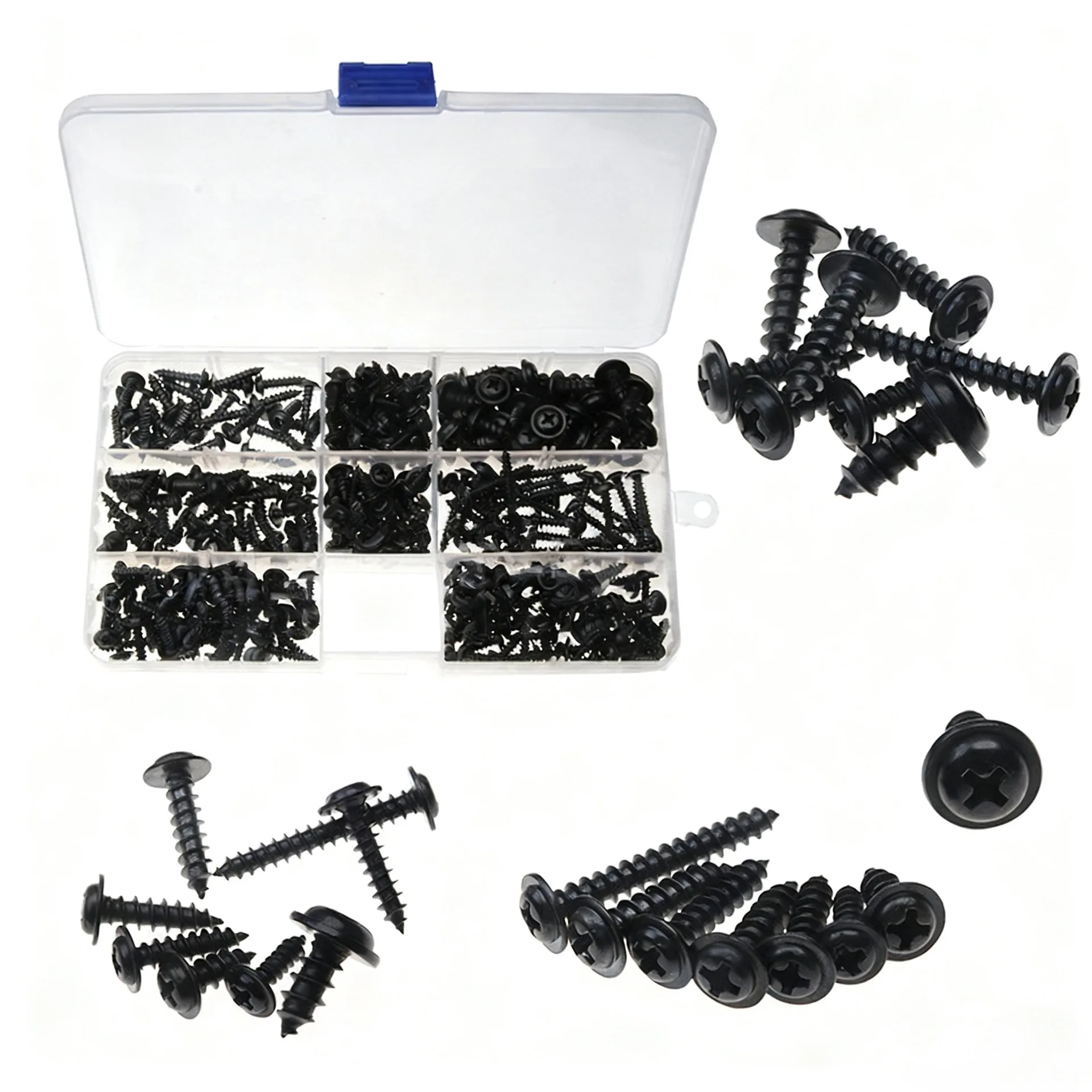 M3 black zinc plated cross pad self tapping screws, 340 black combination sets, 8 specifications, nominal length 10-25mm