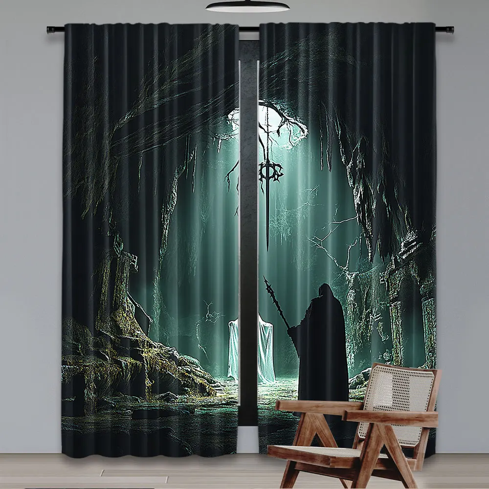 2Pcs Curtain Dark Cloak In Mysterious Forest Wizard Sorcerer Mystery Suitable For Living Room Bedroom Kitchen And Bathroom