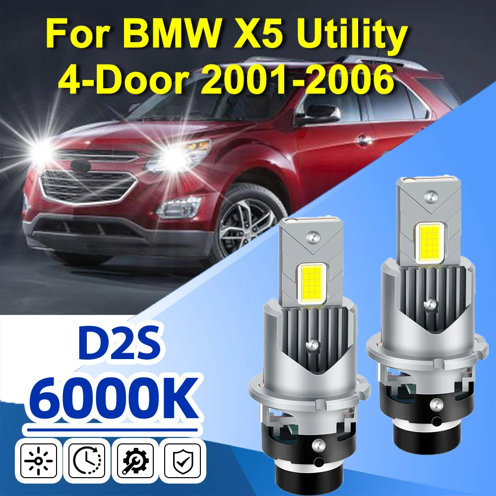 

For BMW X5 Utility 4-Door 2001-2006 Pair D2S LED Headlight Bulbs White Xenon HID Replacement Internal Drive Auto Lights