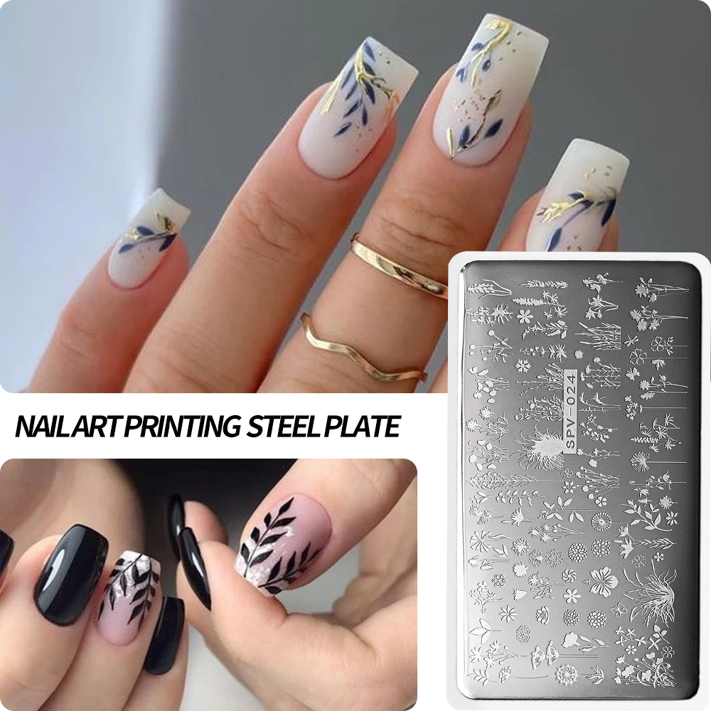 1 Stück weiße Spitze Nail Art Vorlagen Streifen Stempelplatte Hochzeit Braut Blumen Blätter Stempel Vorlagen Edelstahl Nagelwerkzeuge