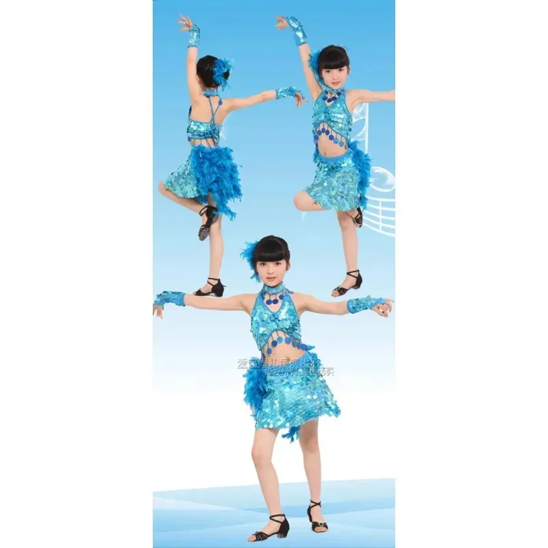 

♥ New 2025 Children'S Child Girls Kids Latin Clothing Samba Feather Costumes Dresses Ballroom Sequin Dance Costum ★ Bear House