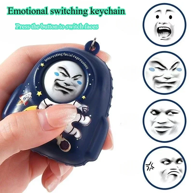 Funny Cartoon Keychain Facial Expressions Changing Toys Stress Relieve Button Fidget Toy Gadgets, Keychain Charm