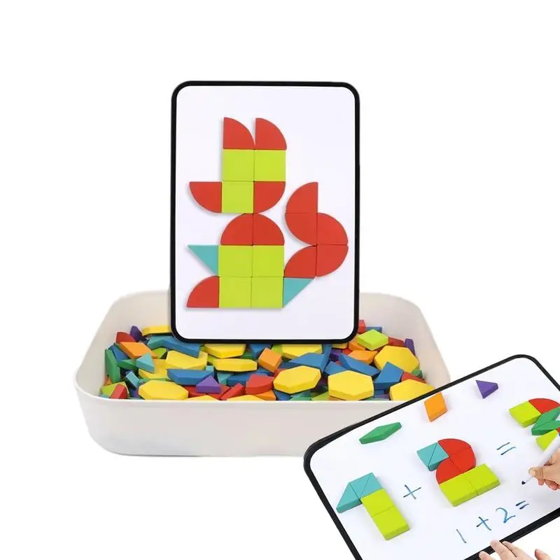 

Magnetic Pattern Blocks Set Intelligence Brain Teasers Toy Thick Novelty Colorful Montessori Wooden Geometric Shape Puzzle