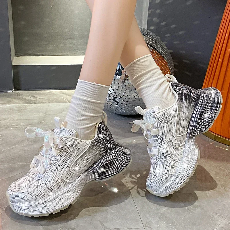 Damskie luksusowe trampki na platformie rhinestone codzienne buty outdoorowe wysokiej jakości tenisówki do biegania wielokolorowe buty sportowe