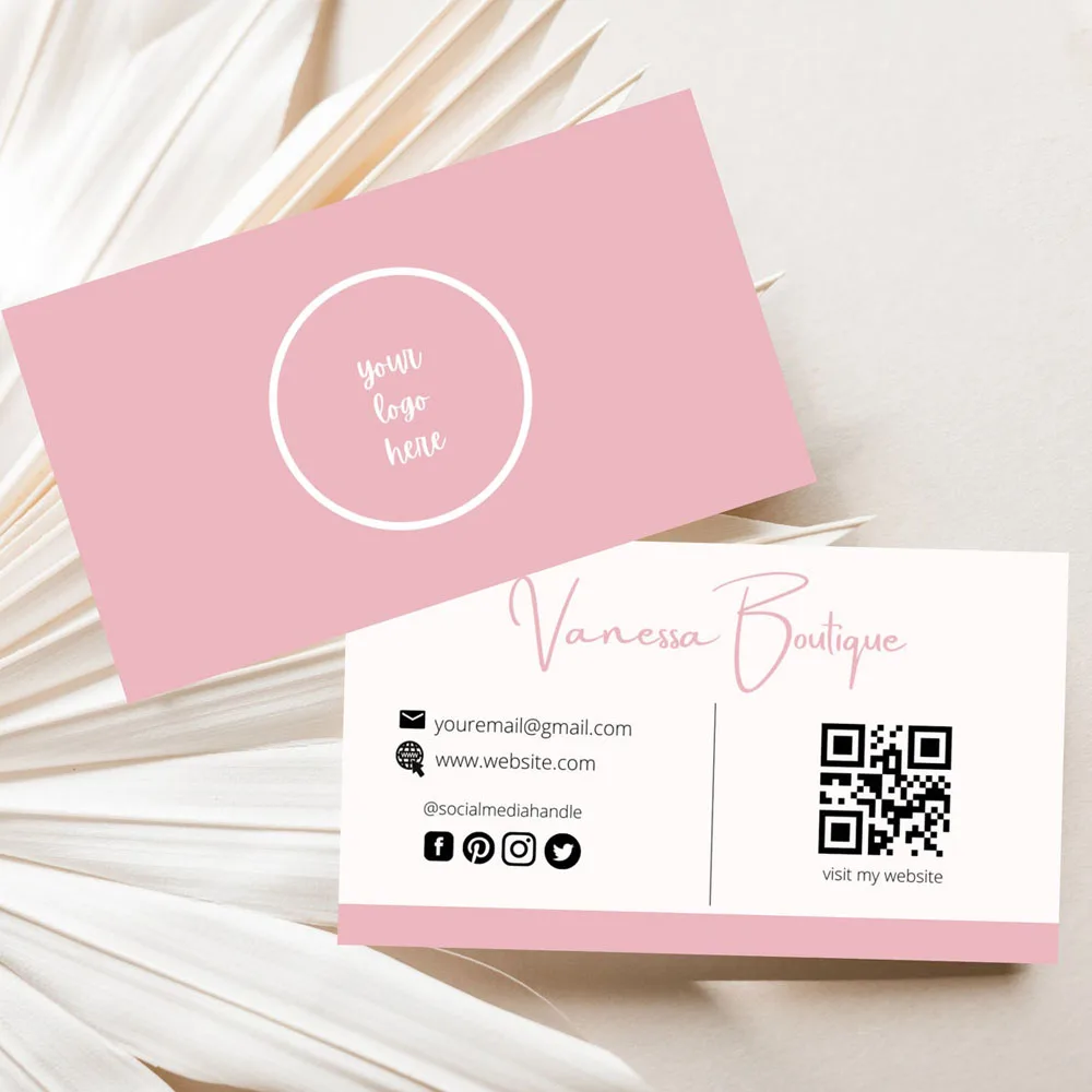 Customized Pink Business Card 300gsm Paper Cards With Logo Printing Double Sided Free Design Small Business Branding 90x54mm