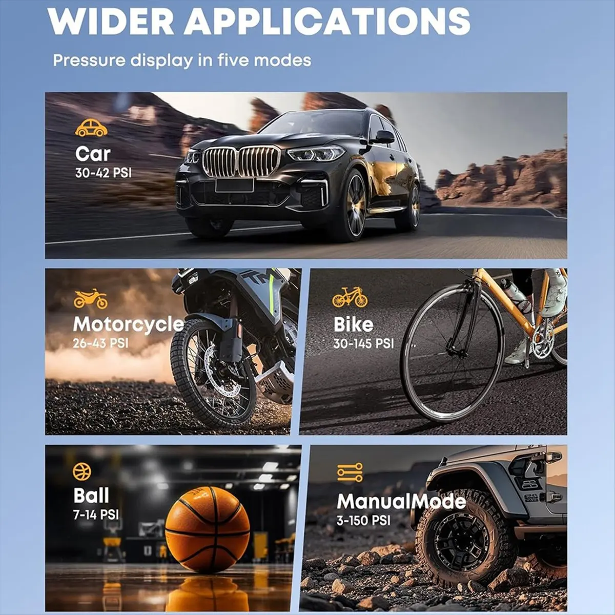 

Punctual- Portable Tire Inflator Air Compressor 160PSI Cordless Inflator Air Bike Pump with Pressure Gauge for Cars Bikes Balls