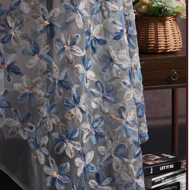 

Новая ткань из марли (1 ярд) для одежды: градиентная 3D-вышивка пайетками в виде цветов, для вечерних и свадебных платьев, дизайнерская ткань