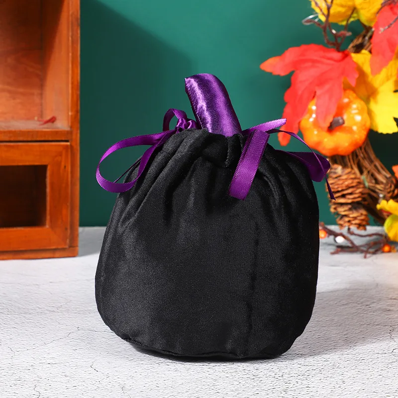 1 pz sacchetto di zucca di velluto Halloween nero arancione sacchetti di caramelle dolcetto o scherzetto corna Bunny sacchetti di imballaggio regalo