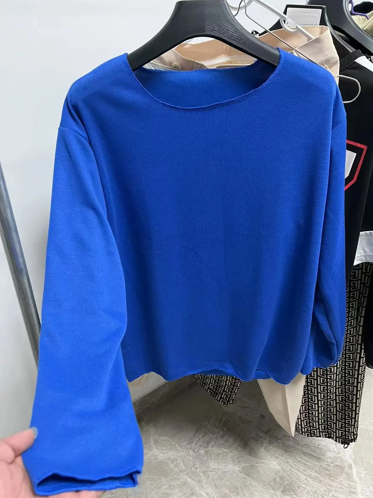 Lazy Wind Hollow Knitted Thread Clothes Men's Silky Smooth And Soft Loose Large Neck Long Sleeve Sunscreen Clothes Loose Low Nec
