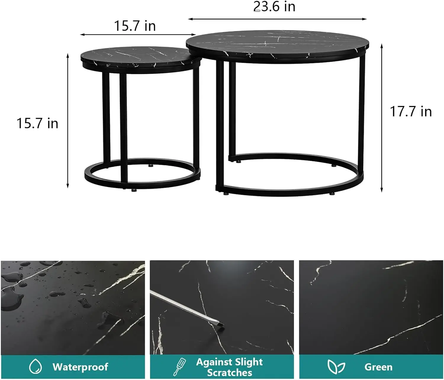 

Black Nesting Coffee Table Set of 2, 23.6" Round Wood Grain Top with Adjustable Non-Slip Feet, Industrial End Table Side Tables