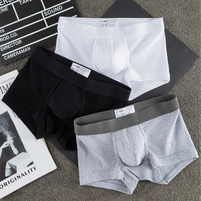 Novo europeu e de venda quente puro algodão virilha com rosca roupa interior masculina quatro cantos planos verão fino respirável 232