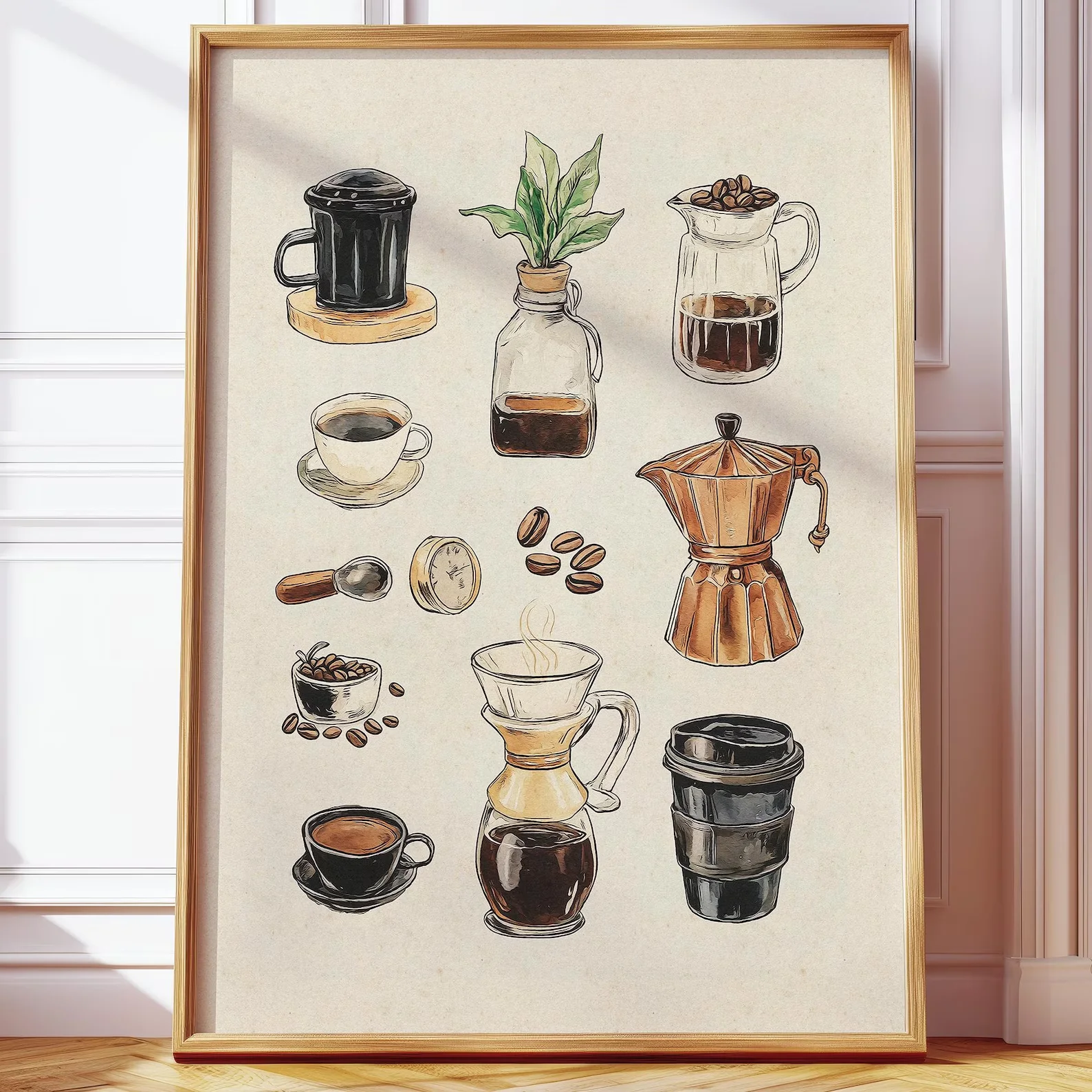 Retro Vintage Coffee Chart Digital Poster | Coffee Bar Supplies Art Print | Perfect for Coffee Lovers & Baristas | Minimal Coffe