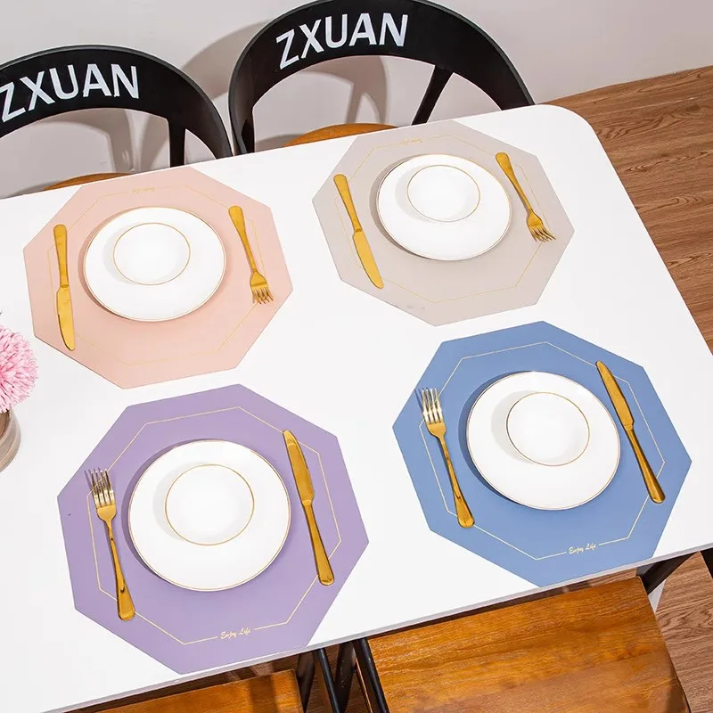 

Placemat Polygonal PU leather Dining Mat Coaster 2PCS Set of Desktop Supplies Mat Thermal Insulation Waterproof Anti-slip Mat
