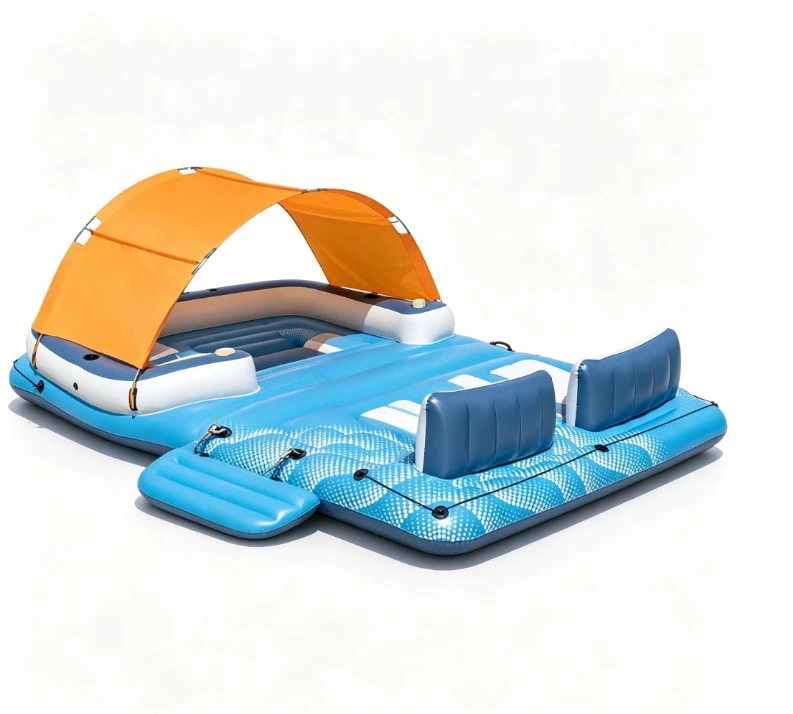 Large Inflatable Floating Island With Sun Canopy 8‑10 Person Adult Sea Drift Raft Shade Boat for Pool Water Entertainment Use