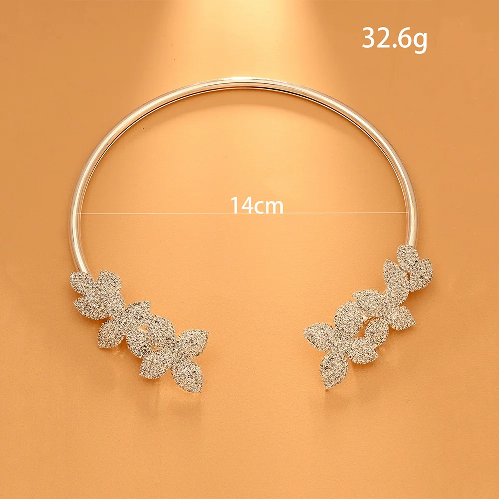 Elegant Baroque Zircon Flower Choker Chain Luxury Women Engagement Gift Dainty Torques Wedding Open Necklace for Bridal Handmade