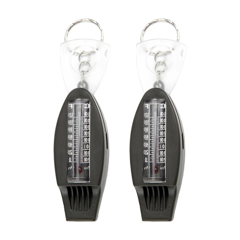 2Pcs Four-in-One Survival Whistle Portable Compass Thermometer Magnifying Glass Outdoor Emergency Multifunctional Camping Hiking