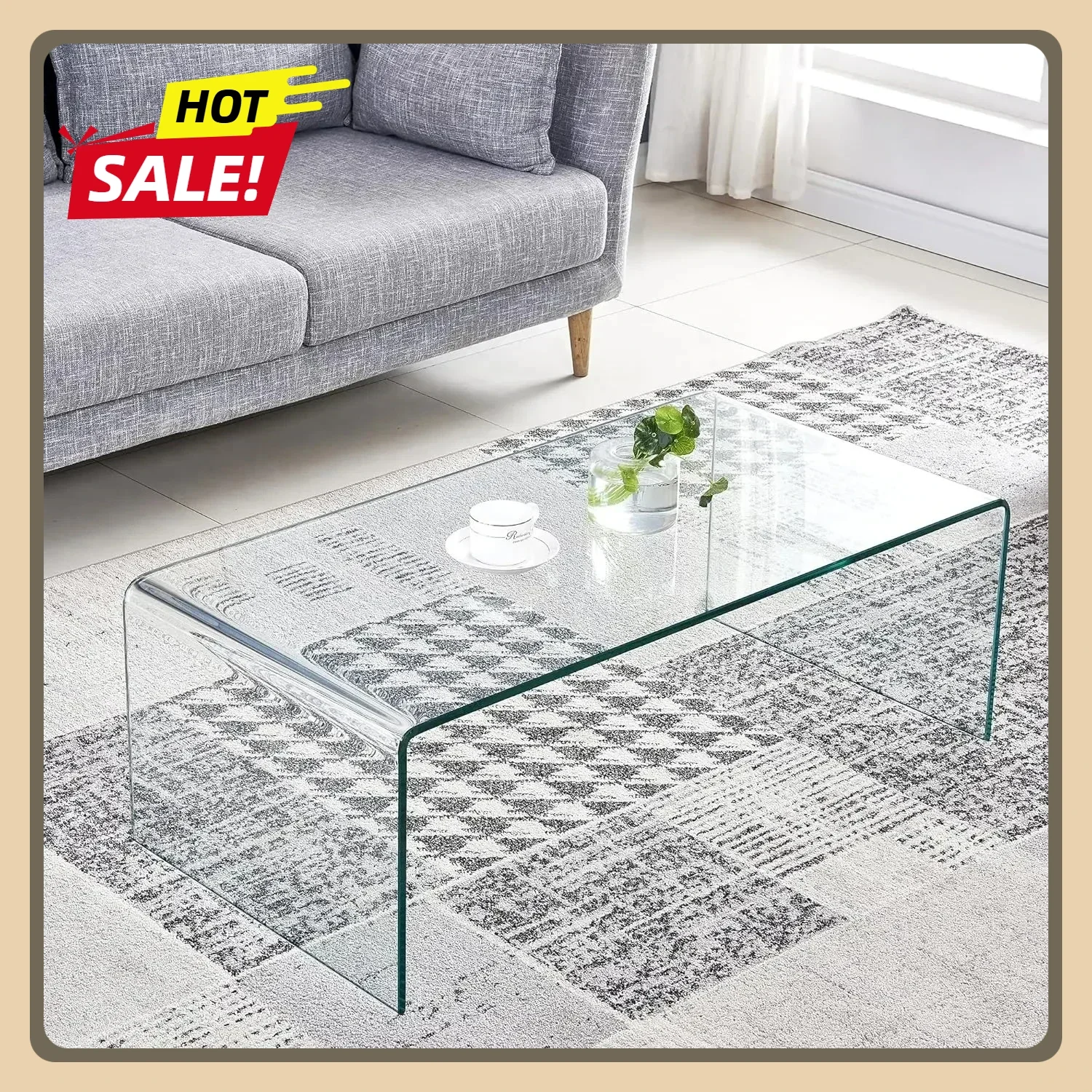 

Glass Coffee Table for Living Room, Modern Tempered Decor, Easy to Clean and Safe Rounded Edges Clear Coffee Tables